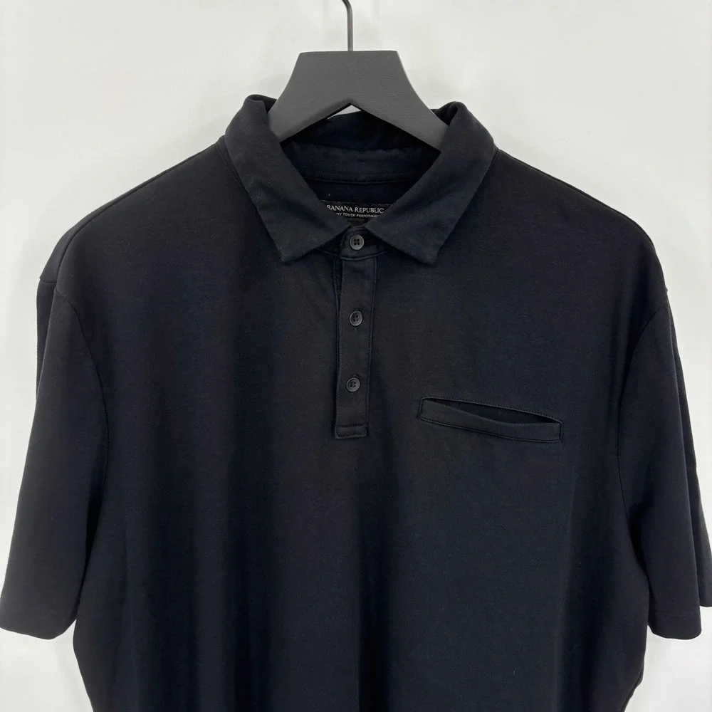 Banana Republic Luxury Touch Performance Polo Shirt Mens XL Tall‎ Black Pocket